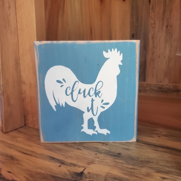 Handmade Cluck It Rustic Rooster Wood Sign - Picture 2 of 2